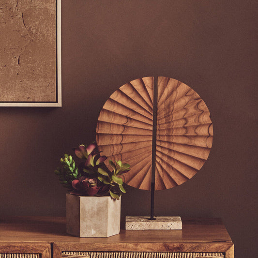 Westo Natural Wood Sculpture With Travertine Base