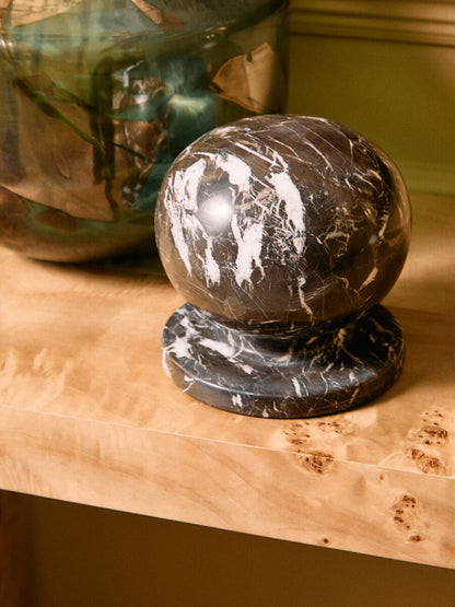 Zoro Black and White Veined Marble Ball Sculpture