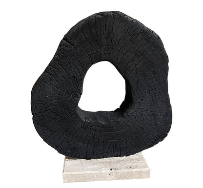 Tibor Black Mango Wood Sculpture With Travertine Base