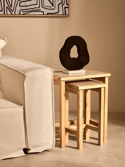 Black Mango Wood Sculpture with Travertine Base | Tibor