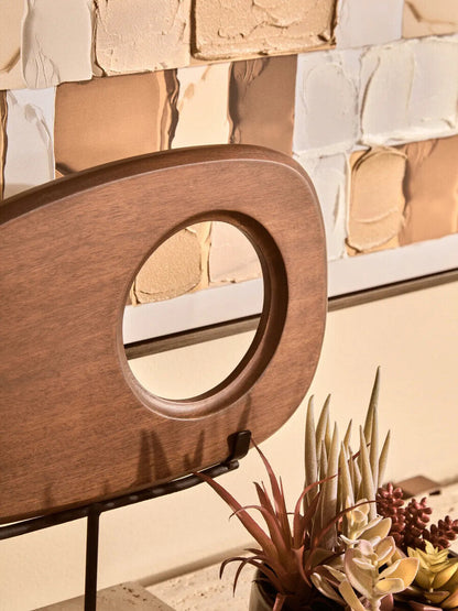 Natural Wood Horizontal Sculpture with Travertine Base | Westo