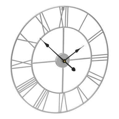 Genova Small Silver Metal Roman Numeral Wall Clock
