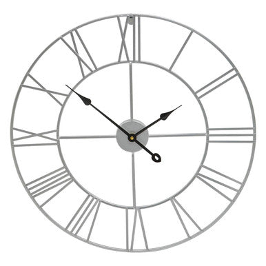 Genova Small Silver Metal Roman Numeral Wall Clock