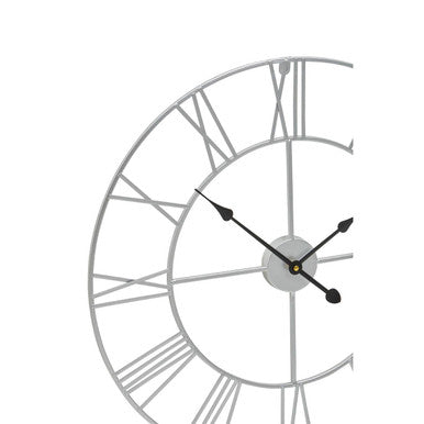Genova Small Silver Metal Roman Numeral Wall Clock