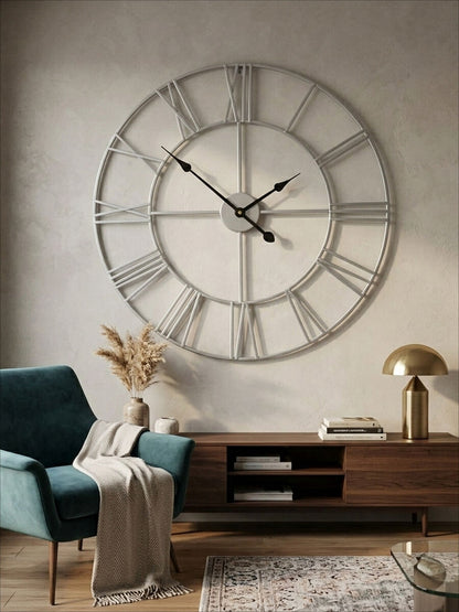 Genova Small Silver Metal Roman Numeral Wall Clock