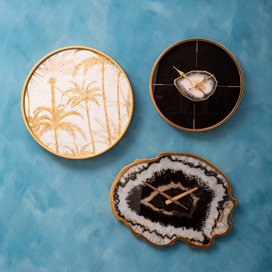 Celina Black And Gold Agate Effect Wall Clock