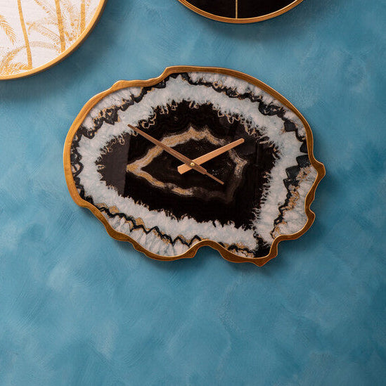 Celina Black And Gold Agate Effect Wall Clock
