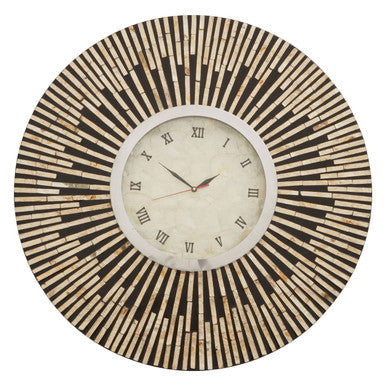 75cm Dia Black and Natural Shell Wall Clock | Palu