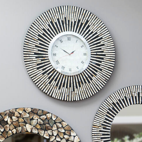 75cm Dia Black and Natural Shell Wall Clock | Palu