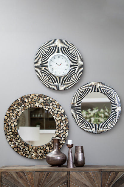 75cm Dia Black and Natural Shell Wall Clock | Palu