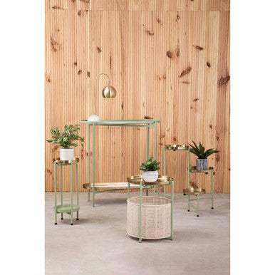 Sabia Green And Gold Three Tiered Plant Stand