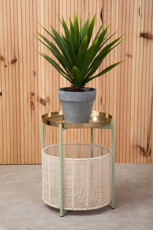 Sabia Green And Gold Iron And Cotton Two Tier Side Table