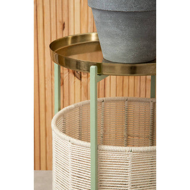 Sabia Green And Gold Iron And Cotton Two Tier Side Table