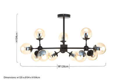 Abira Matte Black 12 Arm Pendant Light