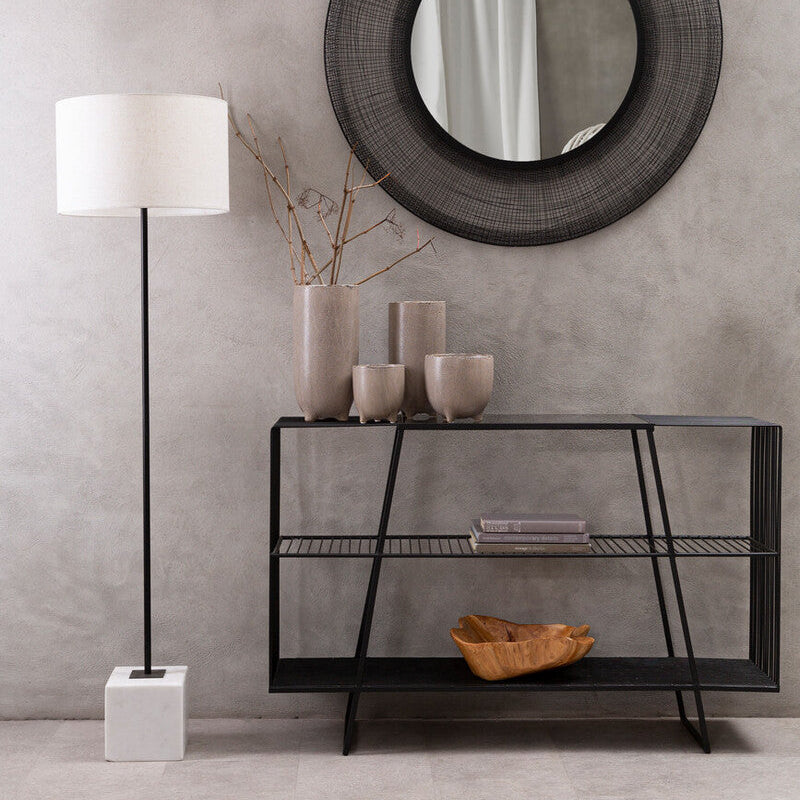 Murdoch Natural Linen Shade With White Marble Base Floor Lamp