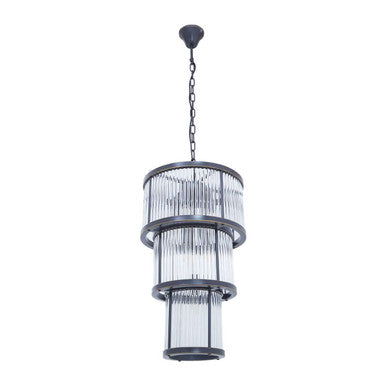 Salasco 3 Tier Black Finish Glass Chandelier
