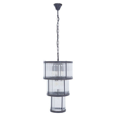 Salasco 3 Tier Black Finish Glass Chandelier