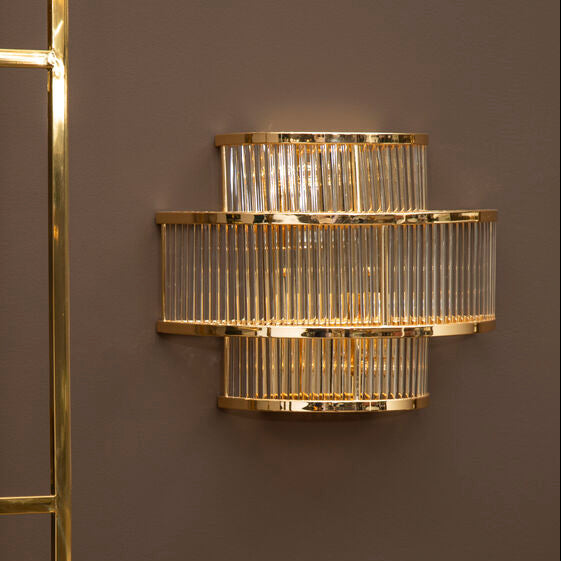 Salasco 3 tier glass wall light with warm metallic iron frame