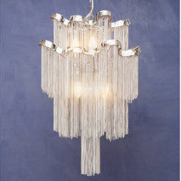 2 Tier 6 Light Chrome Chain Pendant Light | Lerici