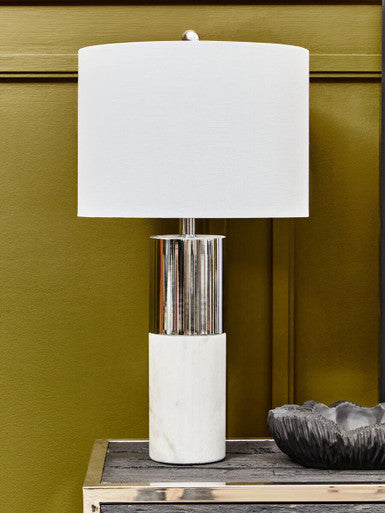 Eben Marble Base Table Lamp with Ivory Shade