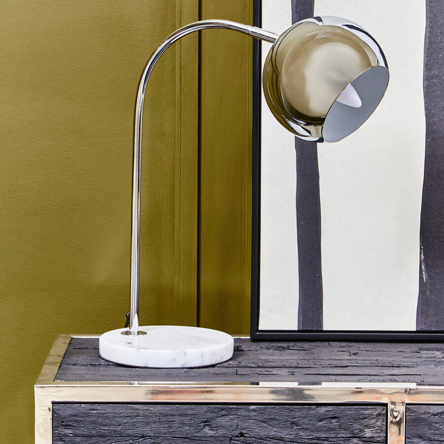 Karter Chrome Finish Table Lamp With White Base