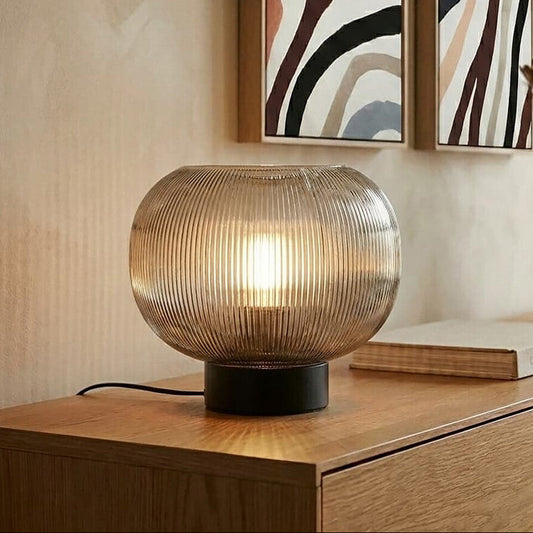 Enola Large Ribbed Smoked Glass Table Lamp