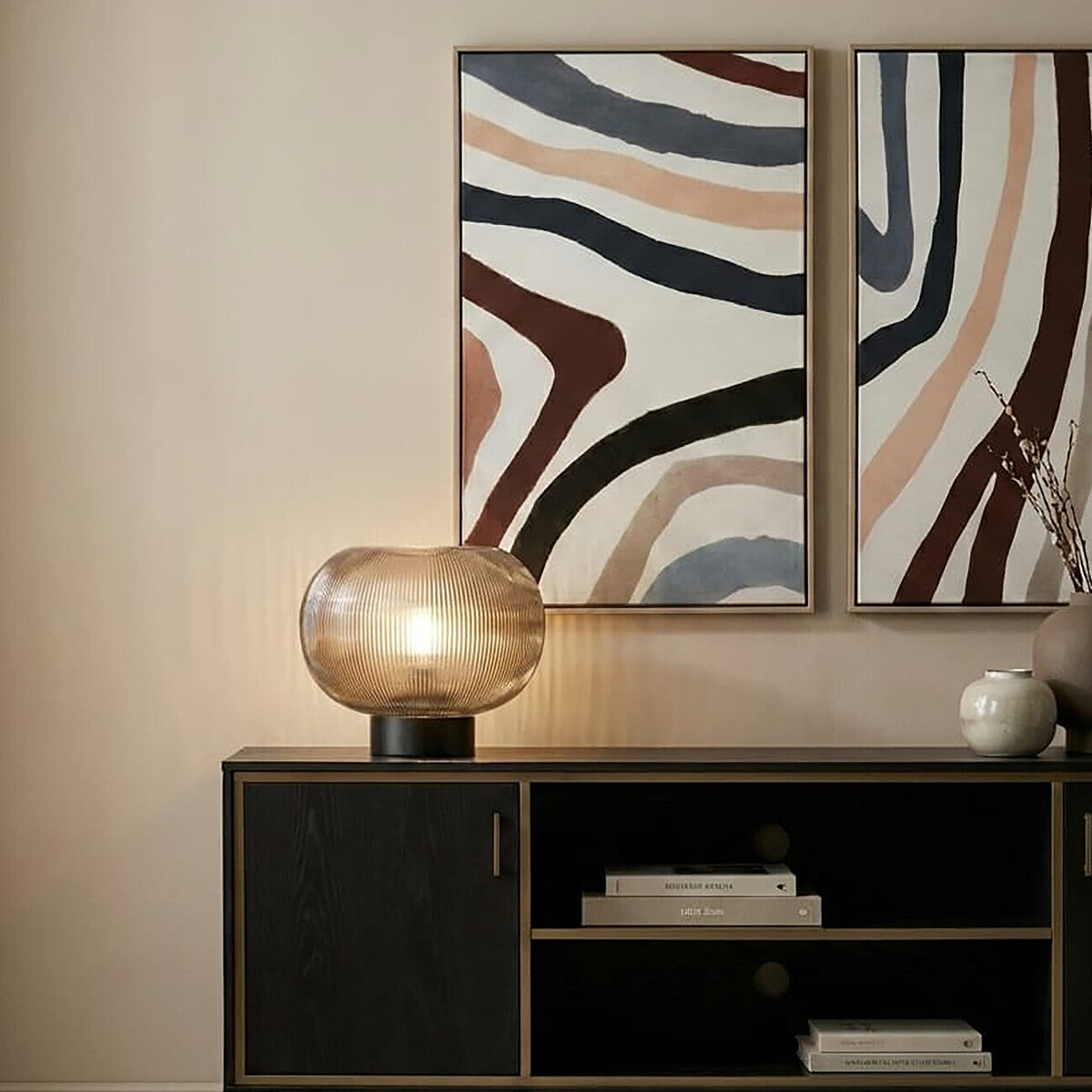 Enola Large Ribbed Smoked Glass Table Lamp