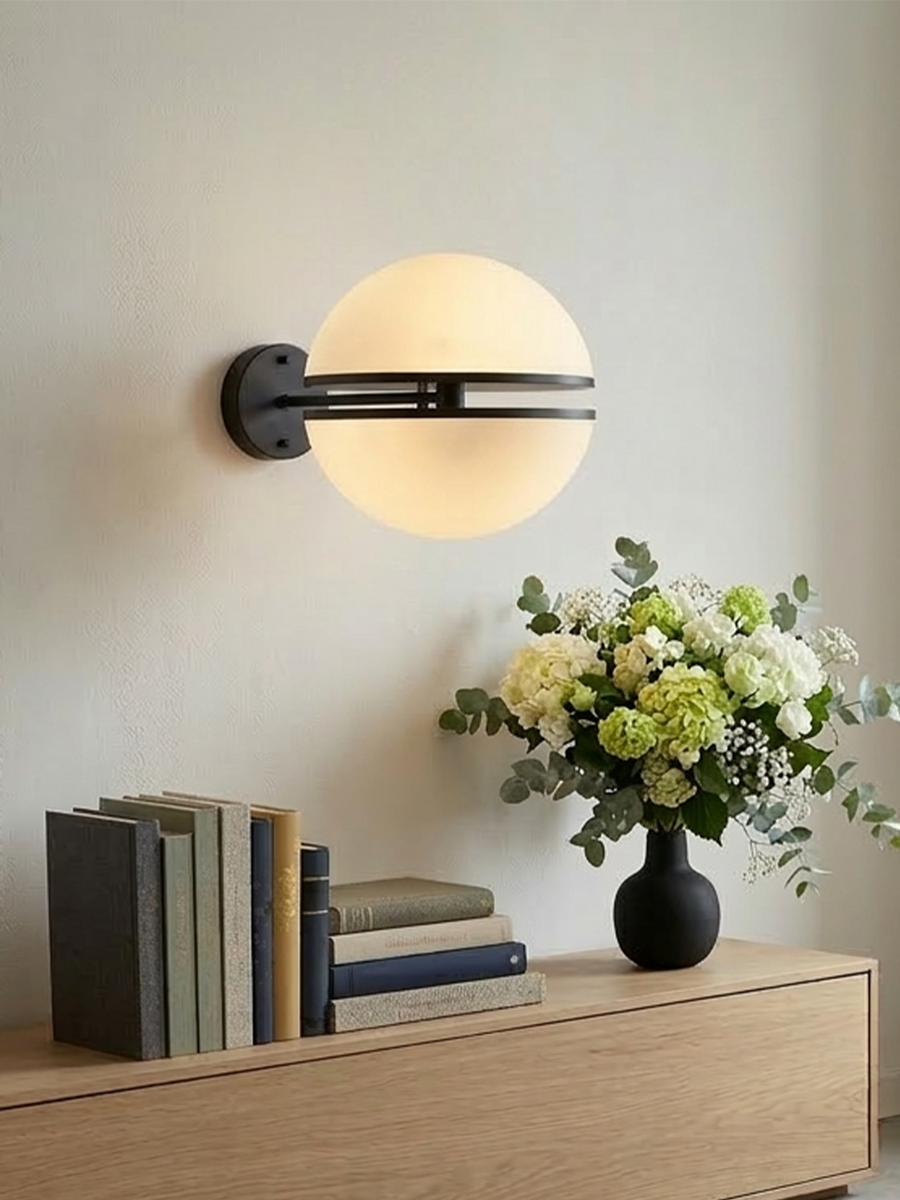Matt Black Ball Wall Light | Abira