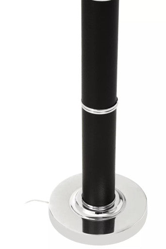 Hanah Black Snake Leather Effect Floor Lamp with Chrome Base and Black Shade