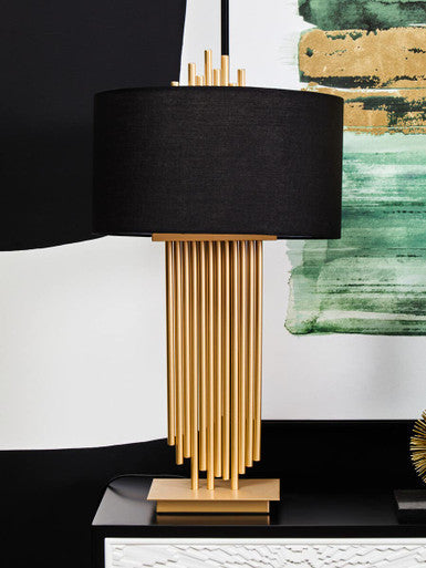 Gold Table Lamp with Black Linen Shade | Impero