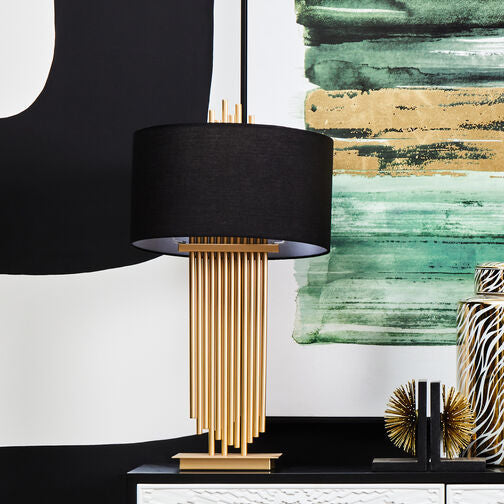 Gold Table Lamp with Black Linen Shade | Impero