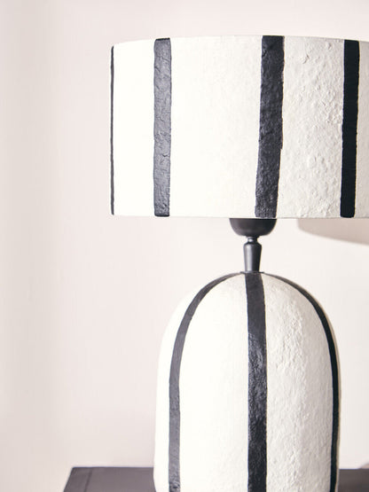 Carta Black and White Stripe Papier Mache Table Lamp