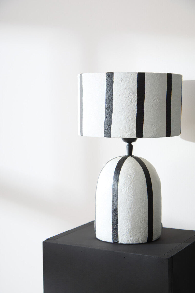 Carta Black and White Stripe Papier Mache Table Lamp