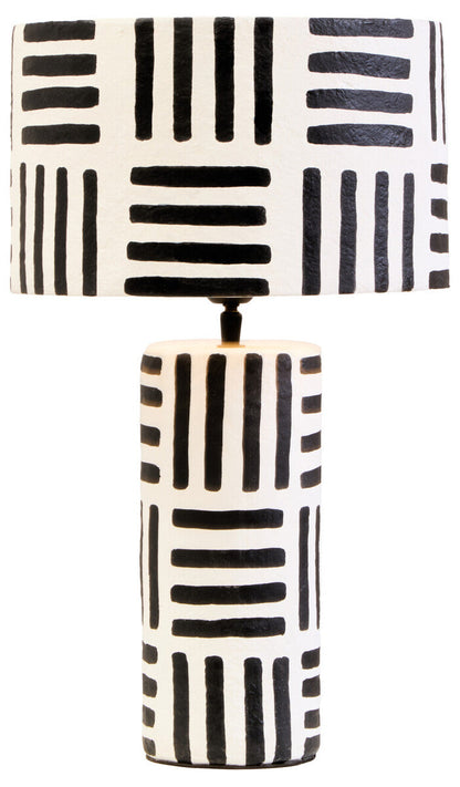 Carta Black And White Papier Mache Table Lamp with Geometric Lines