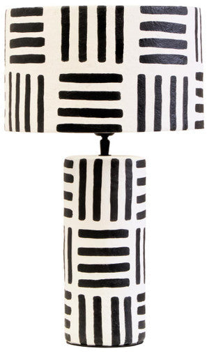 Carta Black And White Papier Mache Table Lamp with Geometric Lines