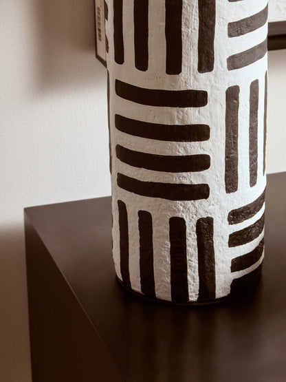 Carta Black And White Papier Mache Table Lamp with Geometric Lines
