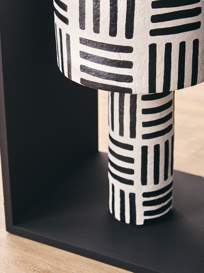 Carta Black And White Papier Mache Table Lamp with Geometric Lines
