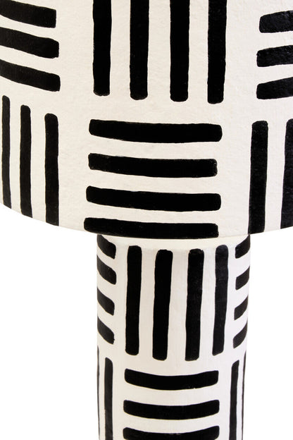 Carta Black And White Papier Mache Table Lamp with Geometric Lines