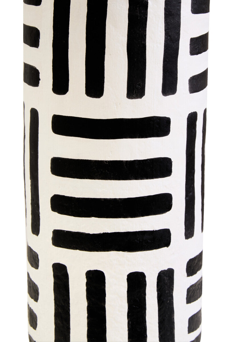 Carta Black And White Papier Mache Table Lamp with Geometric Lines