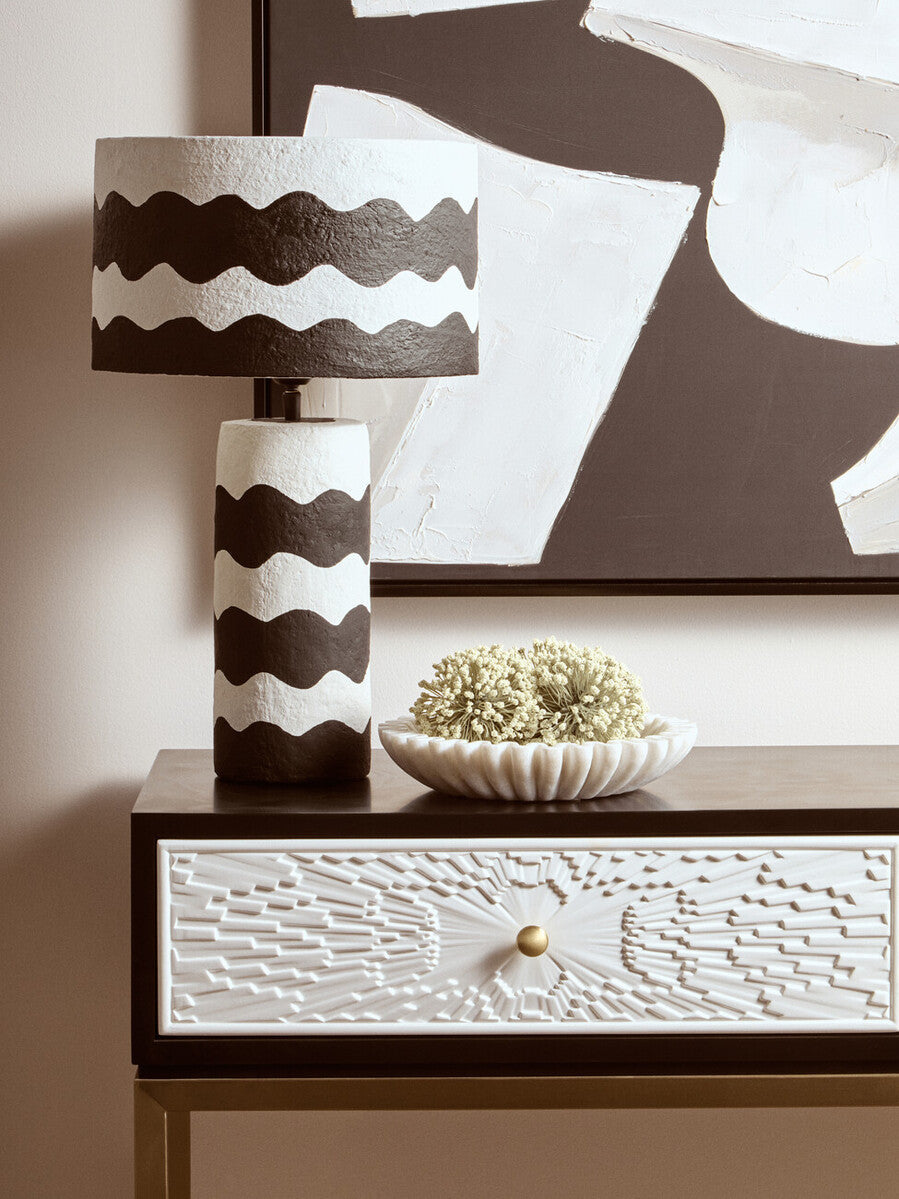Carta Black And White Curved Stripe Papier Mache Table Lamp