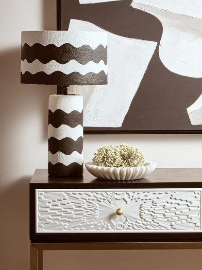 Carta Black And White Curved Stripe Papier Mache Table Lamp