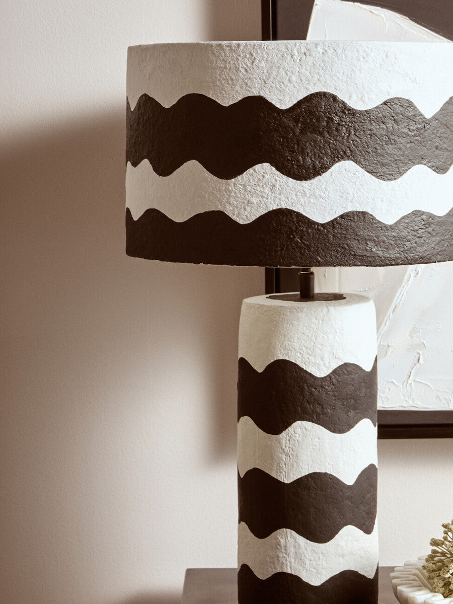 Carta Black And White Curved Stripe Papier Mache Table Lamp