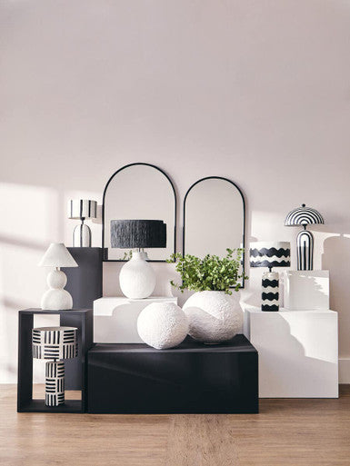 Carta Black and White Stripe Papier Mache Table Lamp with Dome Shade