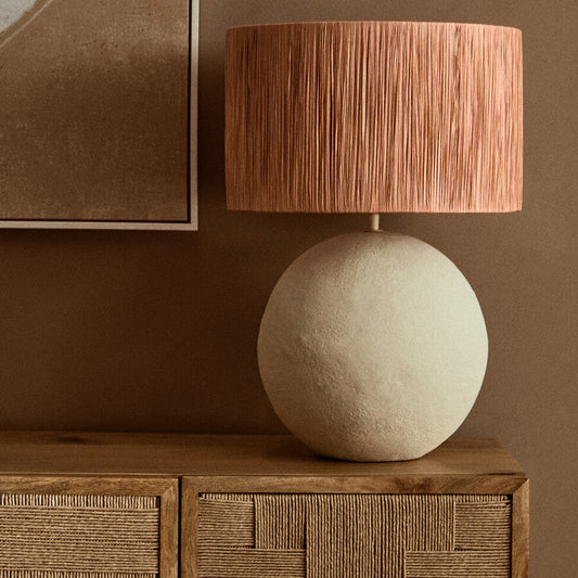 Carta Natural Papier Mache Table Lamp With Rust Raffia Shade