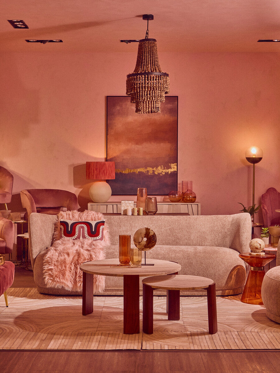 Carta Natural Papier Mache Table Lamp With Rust Raffia Shade