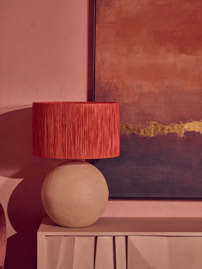 Carta Natural Papier Mache Table Lamp With Rust Raffia Shade