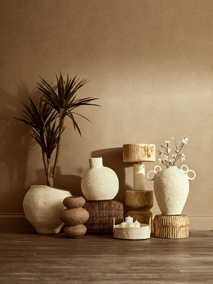 Carta Natural Papier Mache Table Lamp With Natural Raffia Shade