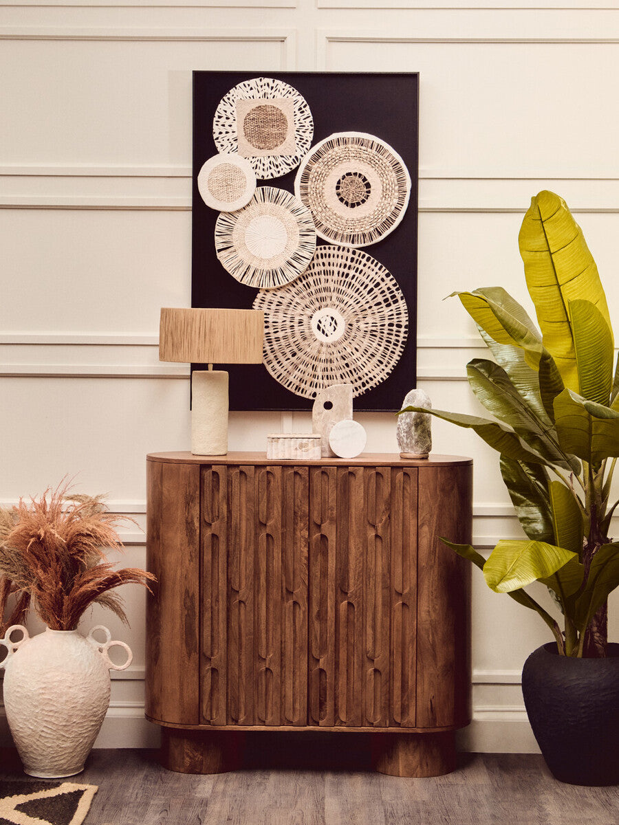 Carta Natural Papier Mache Table Lamp With Natural Raffia Shade