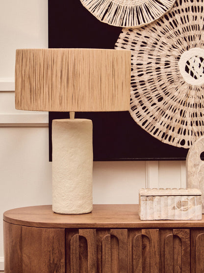 Carta Natural Papier Mache Table Lamp With Natural Raffia Shade