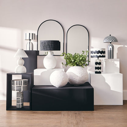 Carta White Papier Mache Table Lamp With Black Raffia Shade